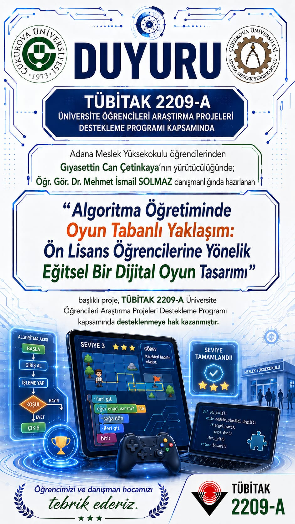 ADANA MYO ÖĞRENCİLERİNDEN TÜBİTAK 2209-A’DA GURURLANDIRAN BAŞARI