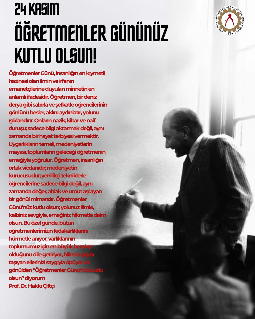 Meslek Yüksekokulu Müdürümüzden Öğretmenler Günü Mesajı